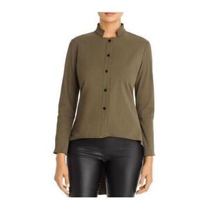 Snider Blouse‎ Shirt High Low Button Front UV Stand Collar Olive Green XS